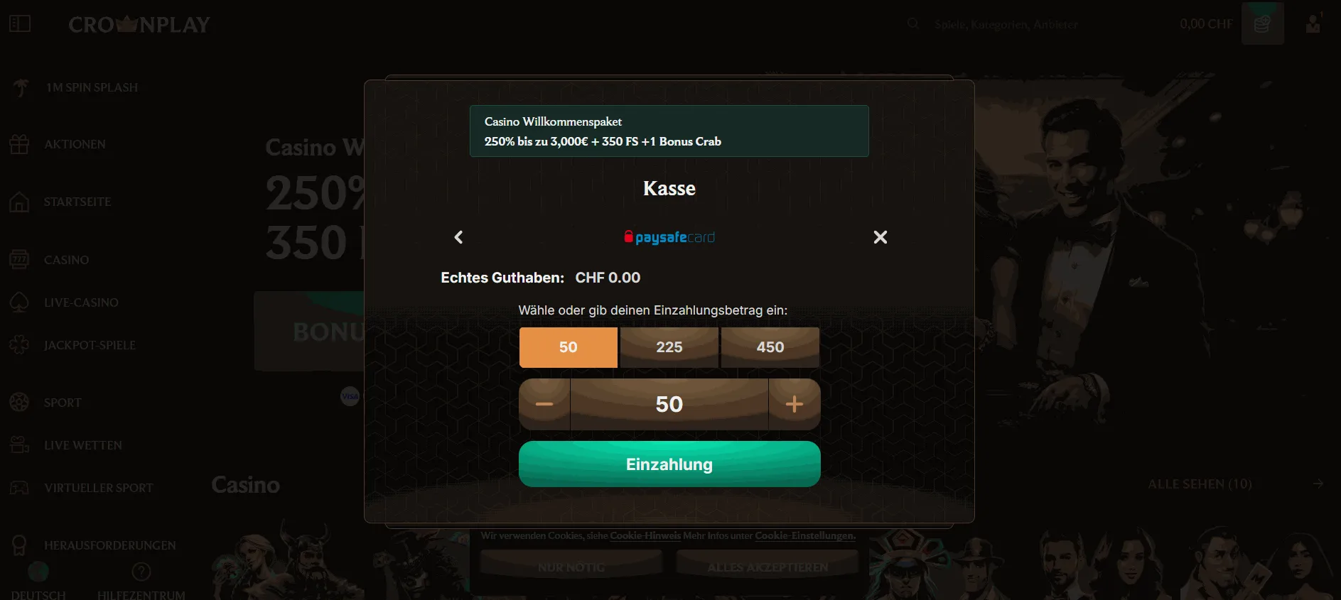 Paysafecard Einzahlung im Crownplay Casino